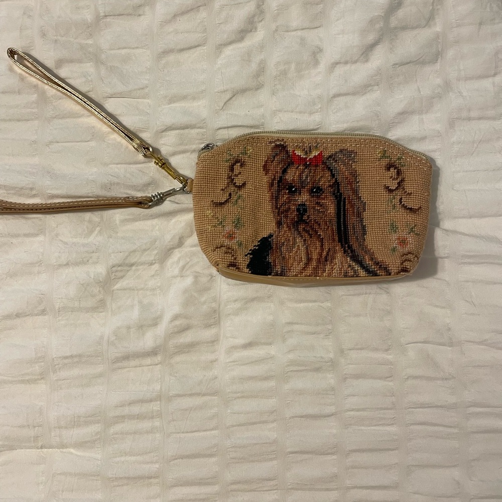 Yorkie Dog Embroidered Wristlet